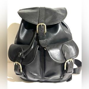 Vintage unisex Classic Black Leather Backpack